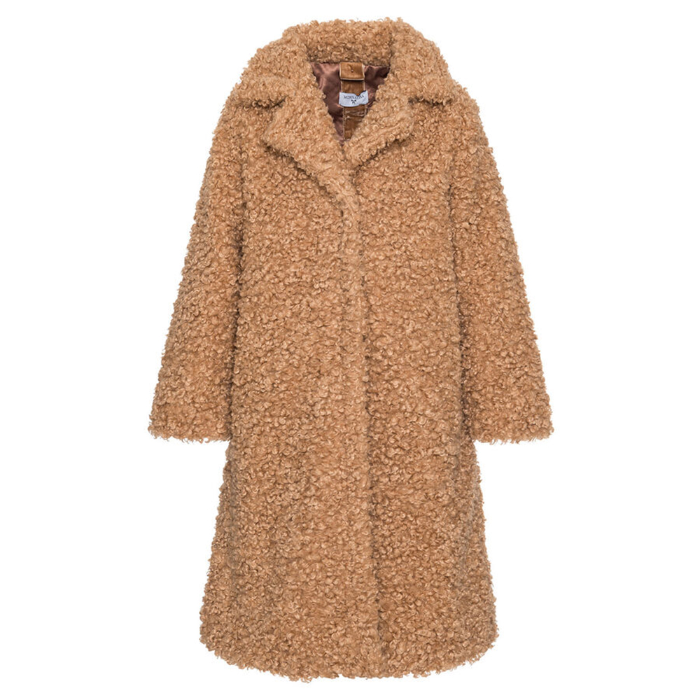 Camel boucle coat deals