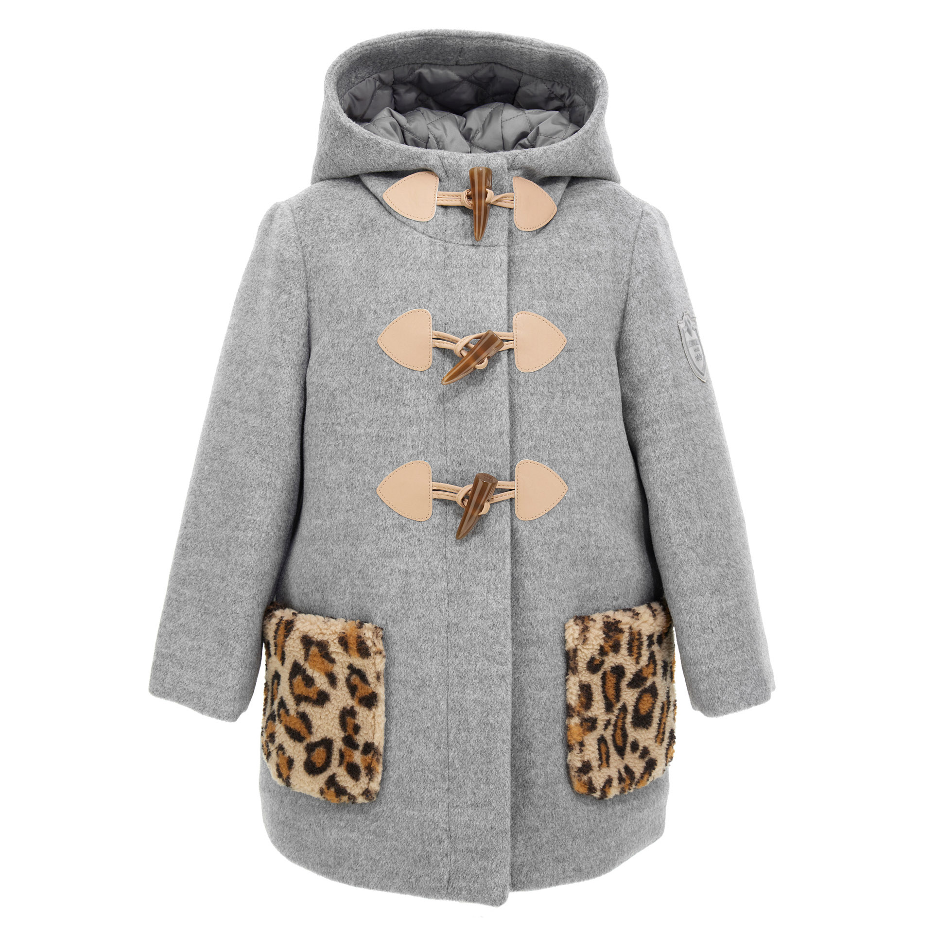 Monnalisa Grey Hooded Montgomery Coat Bimbo